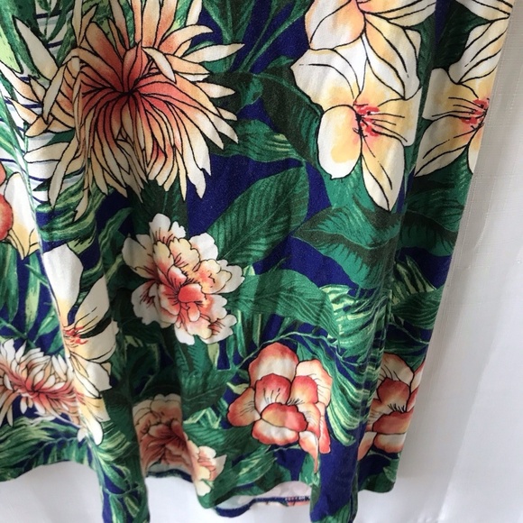 Chico’s Keyhole Striped Paradise Palm Dress Sz L Short Sleeves Stretch Tropical - Picture 8 of 15